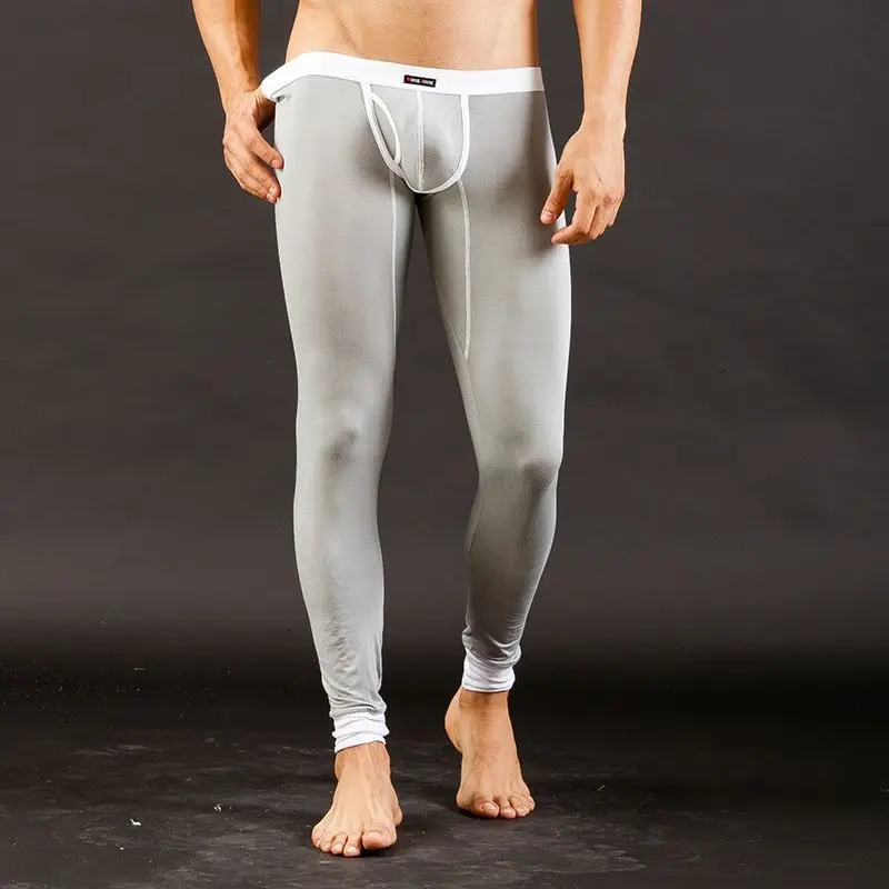 Men Thermal Slim Fit Long Johns Thin Low Waist Viscose Big Bag Leggings Comfortable Warm Pants U Pouch Underwear Erotic Lingerie