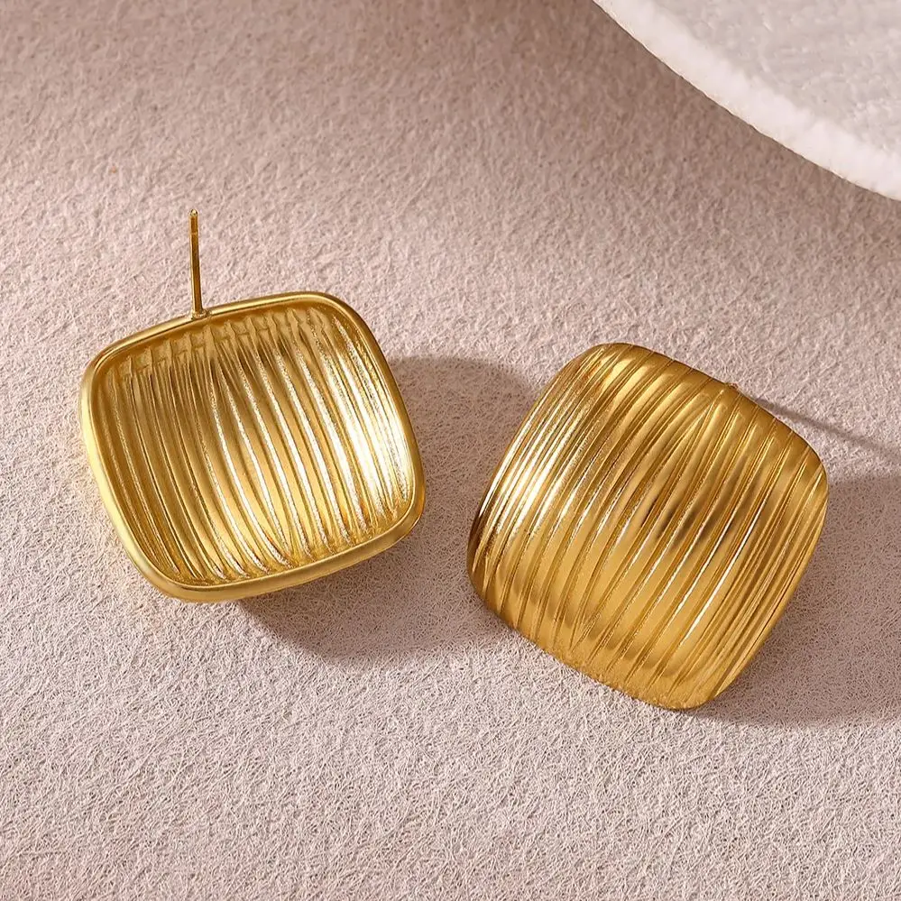 Square Stud Earrings Gold Stainless Steel for Women