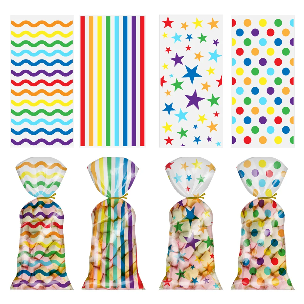

100Pcs Rainbow Cellophane Treat Gift Bag For Christmas Baby Shower Wedding Festival Birthday Halloween Party Packaging Favor Bag