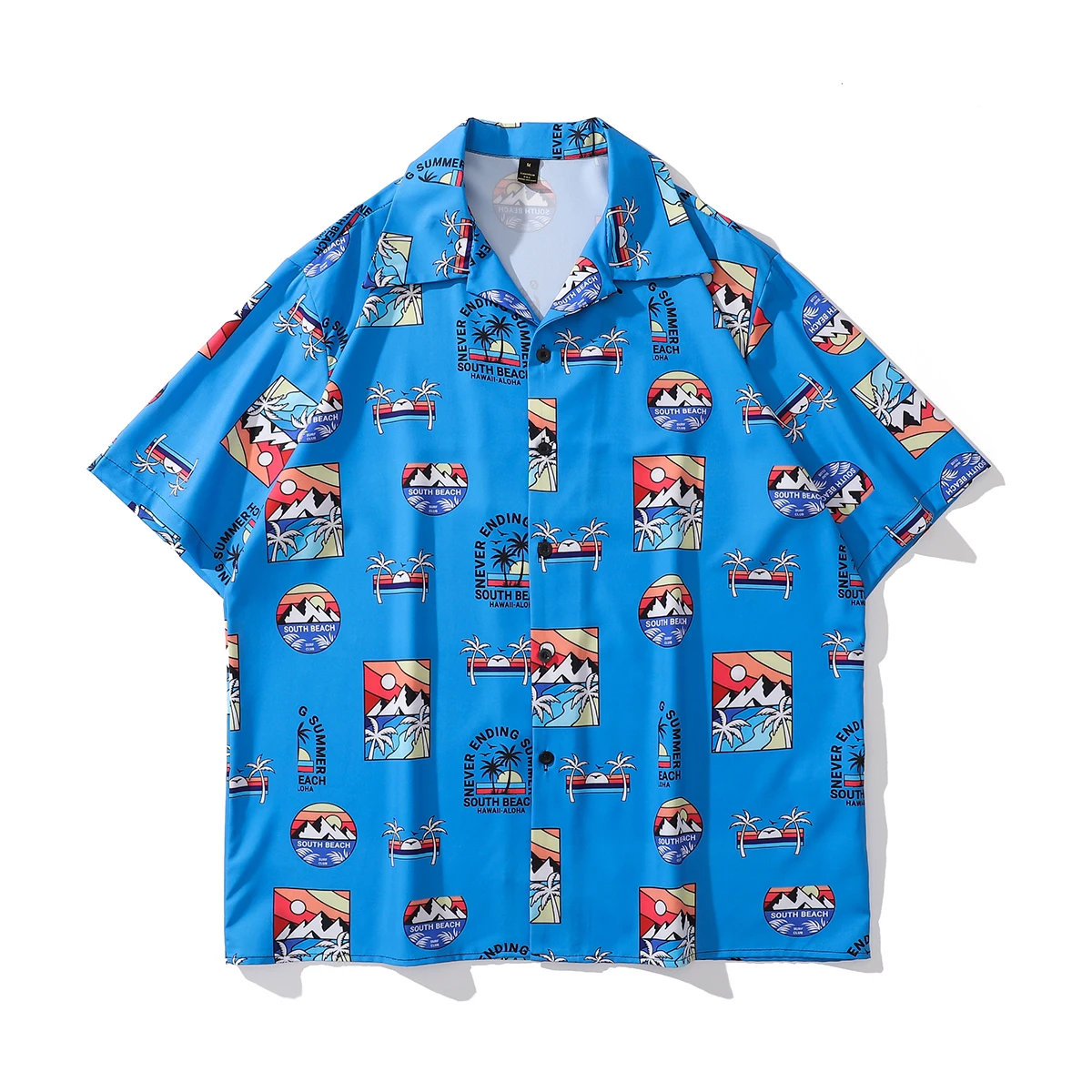 

Japan Style Baggy Cowgirl Blouses Big Size Snow Mountain Blue Hawaiian Shirts and Blouses Summer Plus Size Vacation Beach Tops