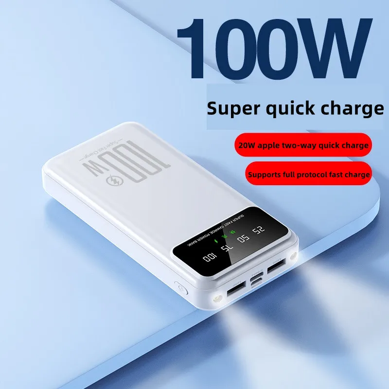 Xiaomi-Banque d'alimentation portable avec éclairage LED, batterie externe, chargeur, 2 USB, iPhone, Xiaomi, Samsung, 50000mAh, 100W, Jia