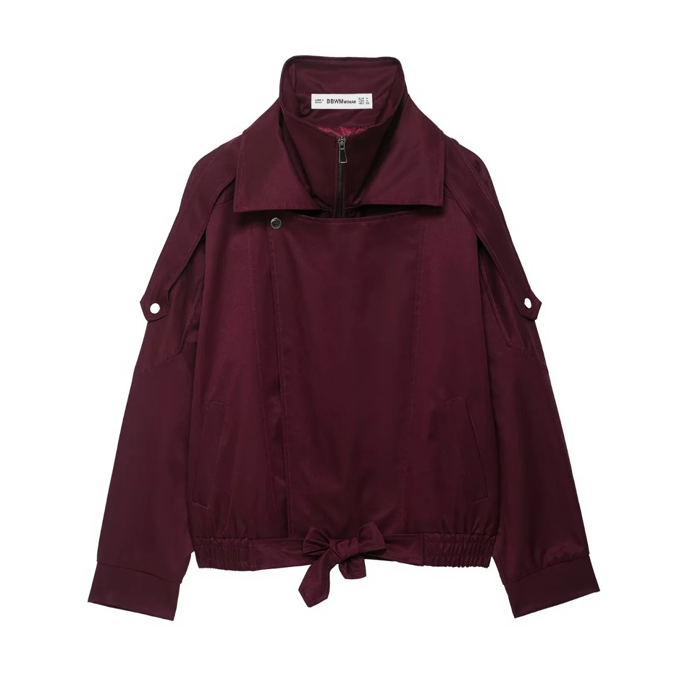 Autumn Fashion Burgundy Zipper Bomber Jackets Women Loose Stand Collar Long Sleeve Pockets Short Coats Ladies Street Outerwear