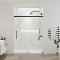 Delavin 56-60.In W X 72.In H Frameless Shower Door, Water Repellent Black Shower Door With 5/16"" (8Mm) Clear Tempered Glass, 2