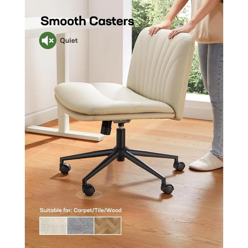 Silla de escritorio de oficina sin brazos con respaldo alto, sin ruedas,  silla de oficina con patas cruzadas, asiento ancho, sillas de escritorio de