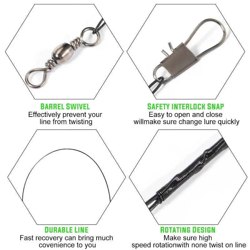 20-Pack Steel Wire Fishing Leaders - Anti-Bite Swivel Connectors with Lead Core (20-30cm) for  Saltwater/Bass  Fishing