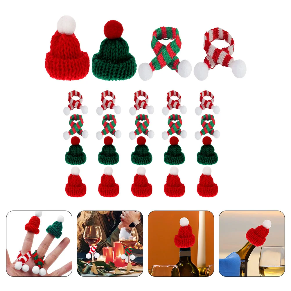

Mini Christmas Knit Hat Scarf DIY Wine Bottle Cover Decor Mini Woolen Hat Wine Bottle Decorative Hat DIY Handmade