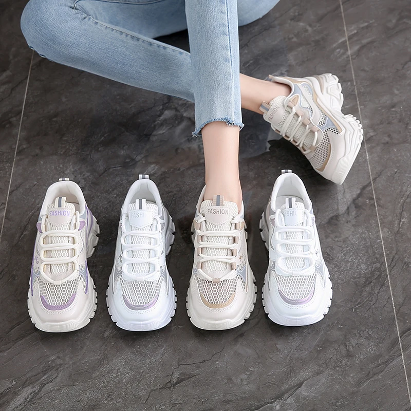 

Женские кроссовки на танкетке, повседневные дышащие кроссовки с круглым носком, на платформе, дизайнерские брендовые Роскошные, 2024