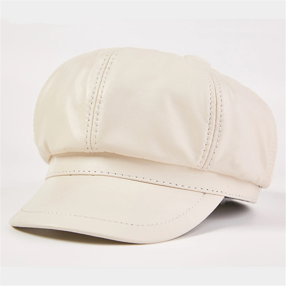 Genuine Leather Hats Women Newsboy Cap Beret Autumn Winter Cotton Newsboy Cap Berets Hat