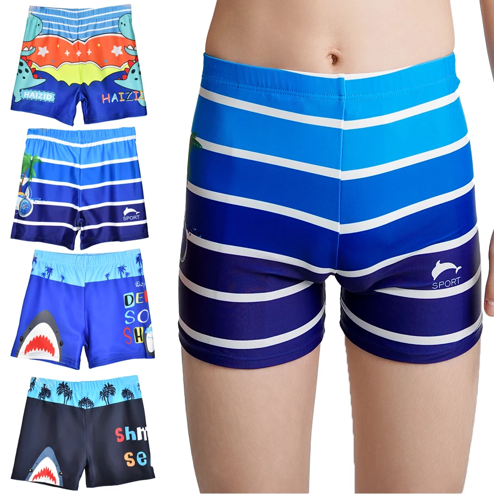 Boys Summer Swim Trunks Kids Cartoon Shark Dinosaur Swimwear Beach Shorts Quick Dry Childs Bathing Bottom