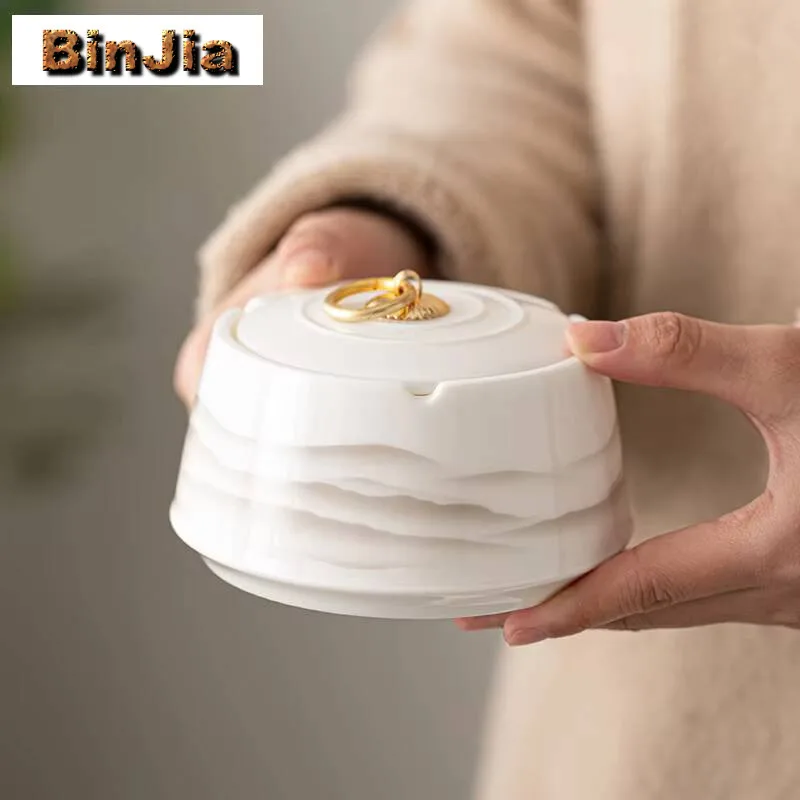 Sheep Fat Jade Ink Distant Mountains Ceramic Covered Ashtray With Anti Fly Ash Small Size Home Office Living Room Decoration 4