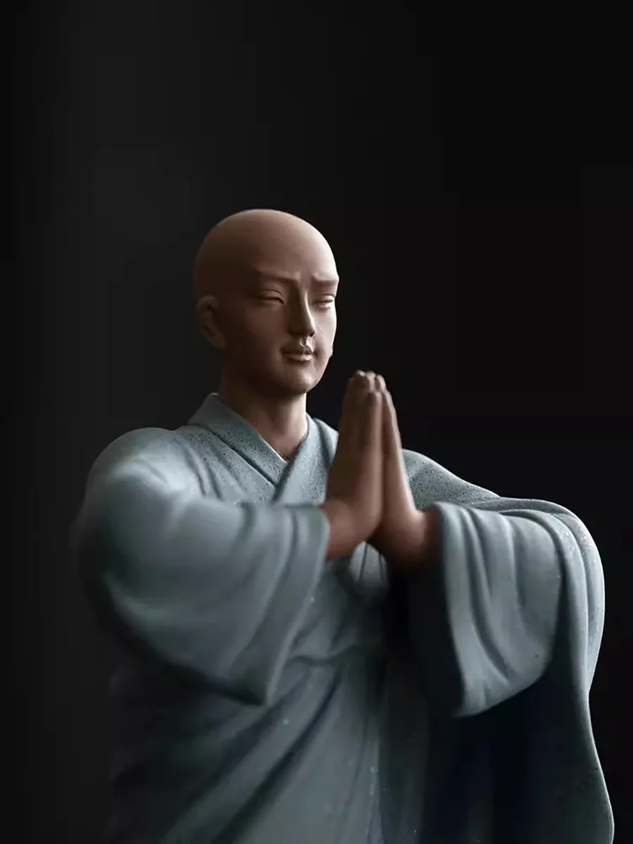 New Creative Chinese Purple Sand Tea Petting Zen Small Monk Decoration Ceramic Living Room Tea Ceremony Decoration