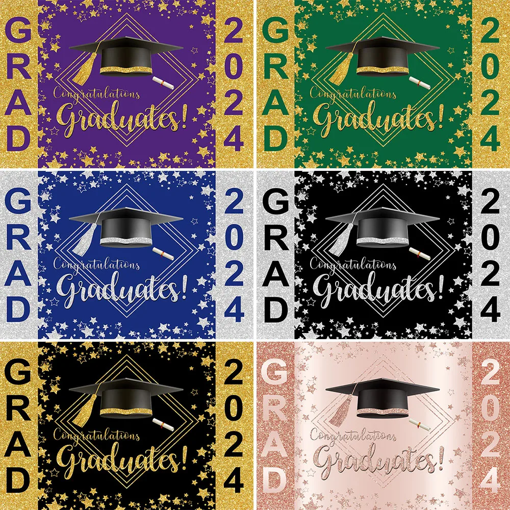 

Graduation Celebration of 2024 Decor Photography Background Poster Baby Bachelor Hat Gold Glitter Ribbon Backdrop Studio Photo