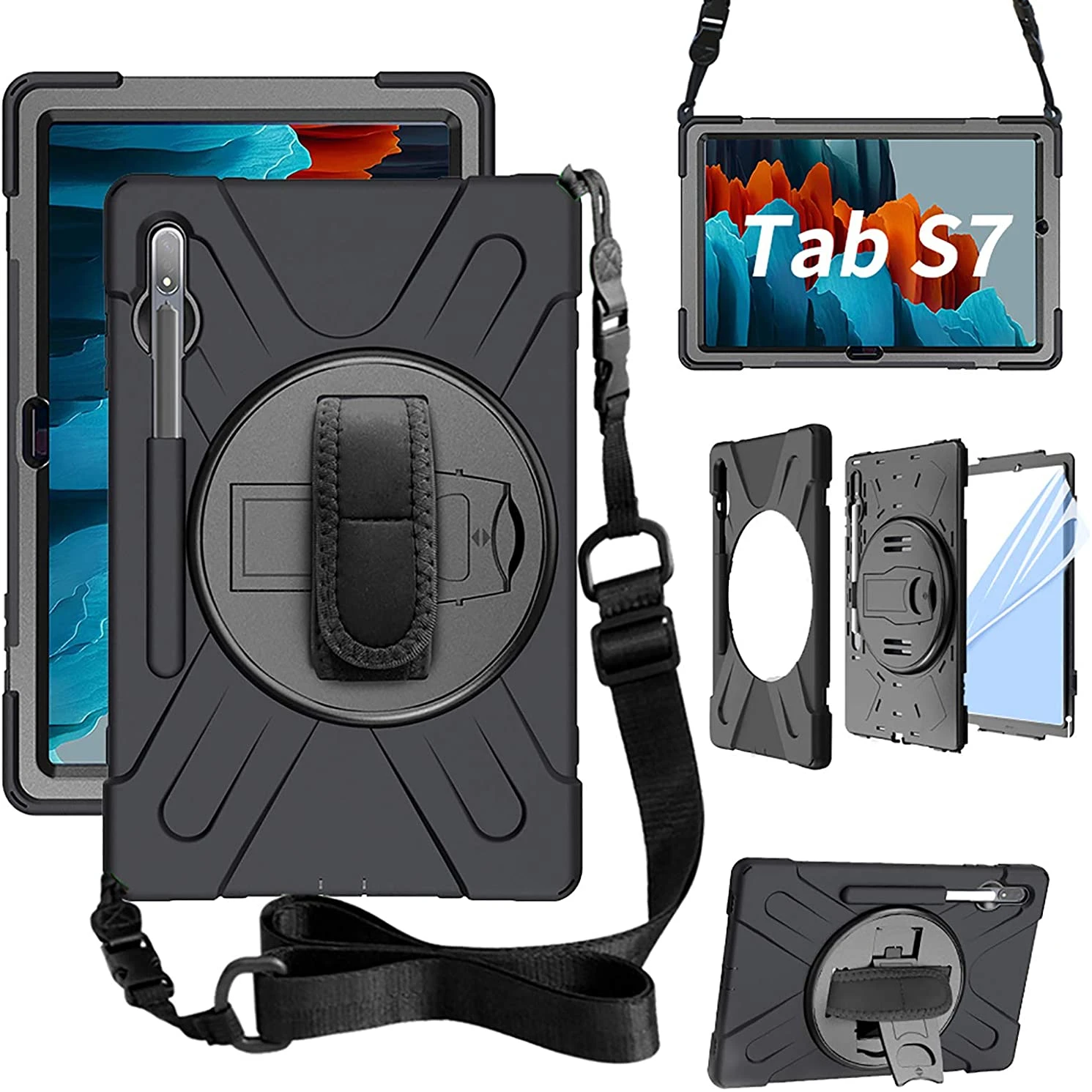 

Case for Samsung Galaxy Tab S7 11 A8 10.5 2021 A 10.1 S5E 10.5 inch Shockproof Kids Stand Cover Kickstand Handle Shoulder Strap