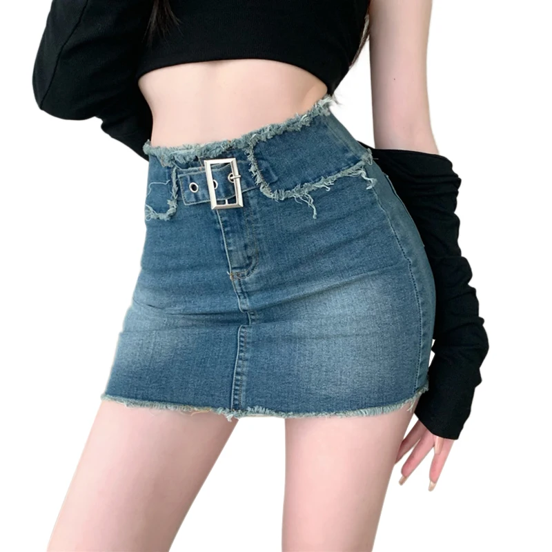 

Женская джинсовая юбка, универсальная облегающая короткая юбка А-силуэта, модная юбка для вечеринок и клубов, юбка с высокой талией для отдыха