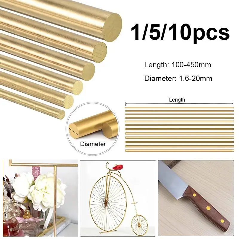 1-10pcs Brass Round Bar Rod 1.6-20mm Dia 100-500mm Length DIY Model Making Jewelry Craft Hardware Supplies Golds Brass Wire Tube