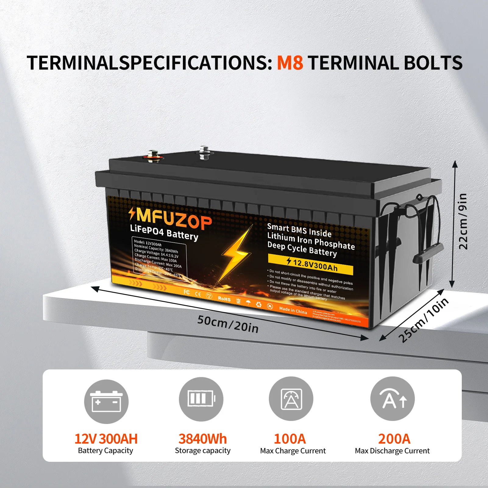 DATOUBOSS 12V200Ah300Ah LiFePO4 Battery High Capacity 2560Wh3840Wh Long Life 8000+Cycles  ABS Solar RV Off Grid Power Battery 3
