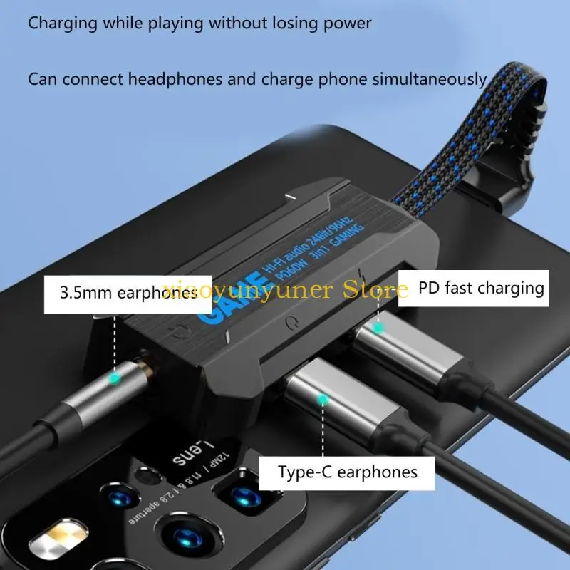 P9JB USB C 3.5mm 헤드폰 및 충전기 어댑터 3 in 1 Type C Aux 오디오 잭(PD 60W 고속 충전 분배기 포함)