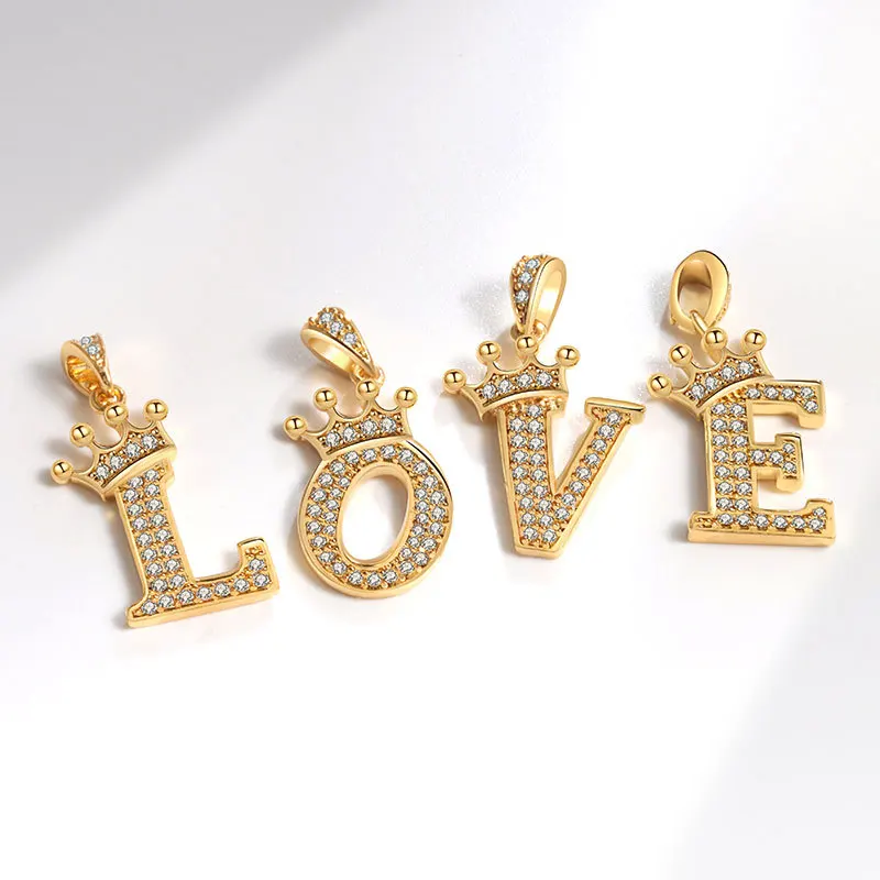 925 Sterling Silver 26 English Letter Fashion Crown Pendant Necklace Luxury Zircon Alphabet Pendant Jewelry pendant necklace,silver necklace