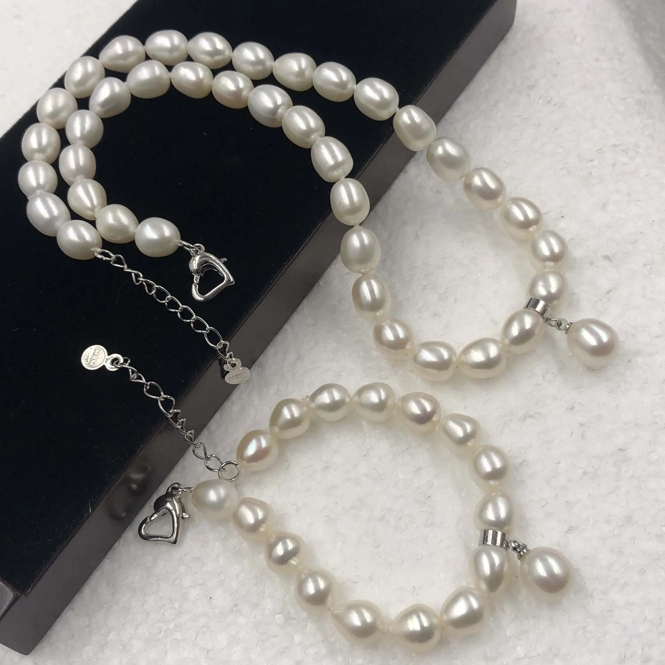 [eleispl]-1-set-rice-shape-white-freshwater-pearl-necklace-bracelet-22010167