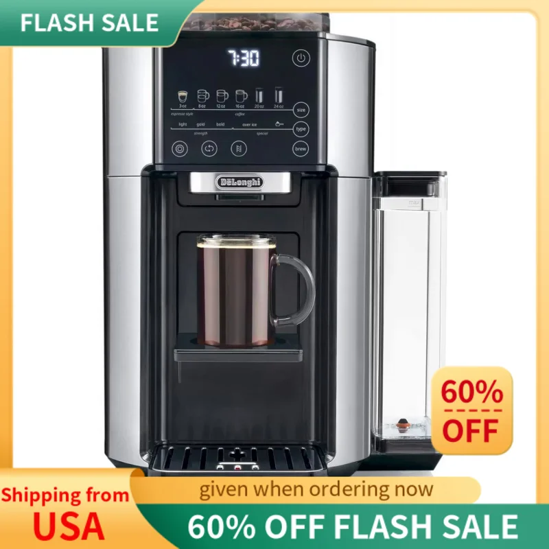 

Капельная Кофеварка De'Longhi TrueBrew, встроенная кофемолка, одно блюдо, от 8 до 24 унций, горячий или холодный кофе, нержавеющая сталь, CAM51025MB,