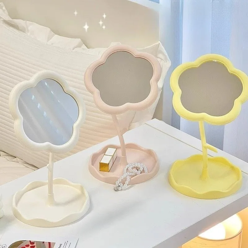Flower Mirror Dormitory Bedroom Desktop High Beauty Storage Makeup Mirror Cute Rotating Creative Suitable for Giving To Friends