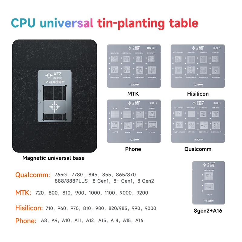 

XZZ L23 CPU Universal BGA Reballing Stencil Platform for Phone 6-14 A8-A16 Qualcomm MTK Hisilicon Planting Tin Template