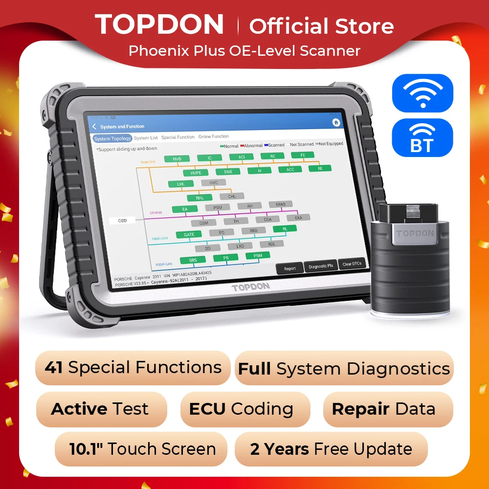 Topdon Phoenix Plus Car Diagnostic Tools OBD2 Scanner Automotive Professional VAG Bi-Directional Control ECU Coding Active Test