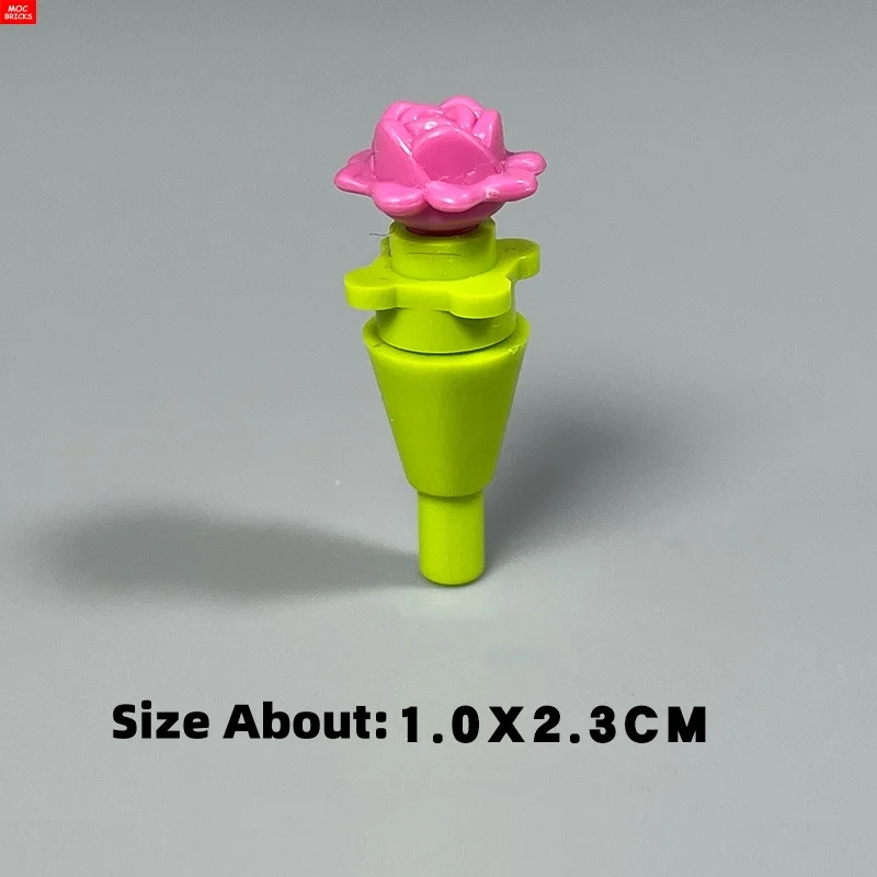MOC 브릭스 손에 장미를 들고 있는 4cm 피규어 빨강 노랑 분홍색 장미 꽃 단일 꽃 블록 액세서리 어린이 장난감