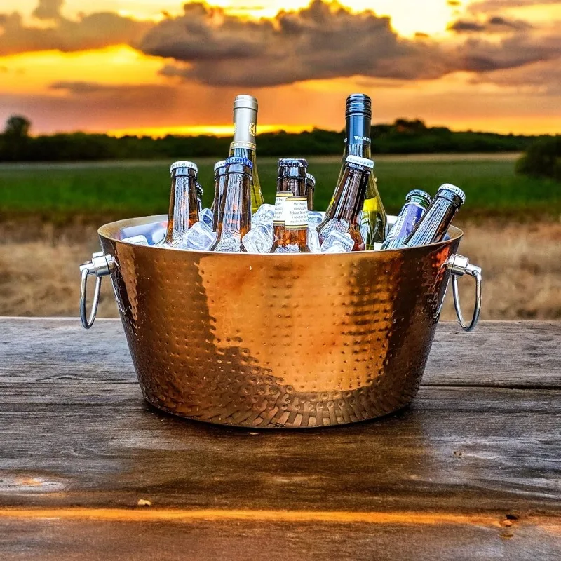 Insulated Rose Gold Double Walled Ice Bucket for Parties, Anchored Wine Bucket/Large Ice Bucket with Handles, Drink Cooler for