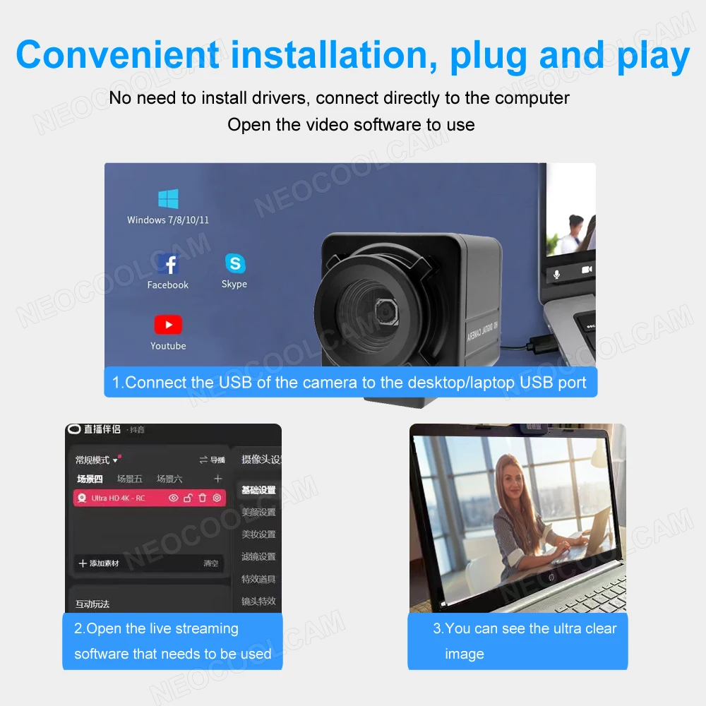 Industrial USB Webcam 12MP IMX362 / 4K IMX179 Autofocus Mini Metal Usb Camera No Distortion Lens For Live Video Teaching Meeting 6
