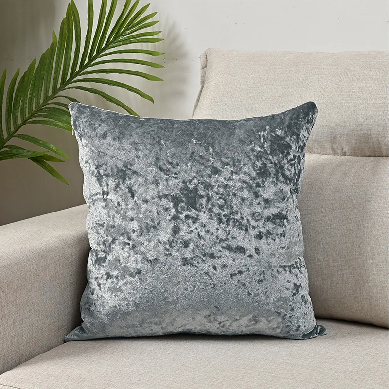 Deep Gray or Light Gray crushed-look polyester velvet pillow cover