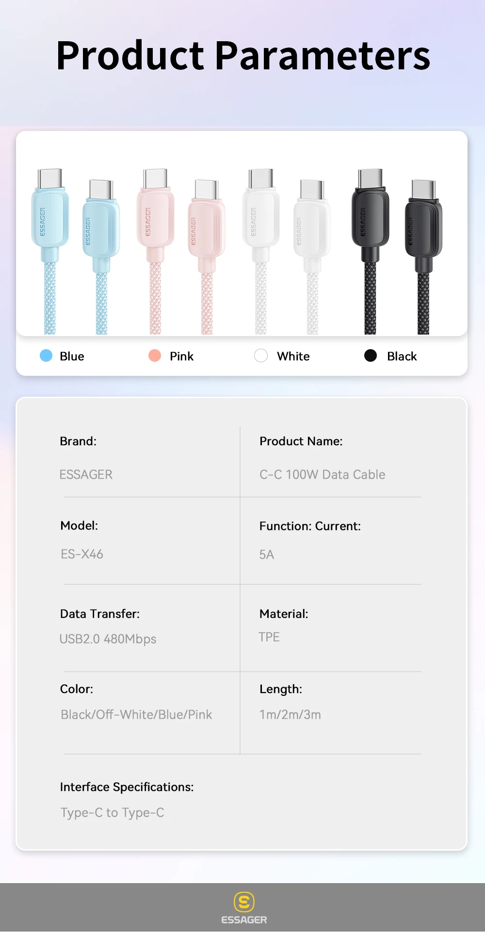 4Pcs 100W USB Type C Cable 5A PD Fast Charging Cable For iPhone 16 15 Pro Max Xi