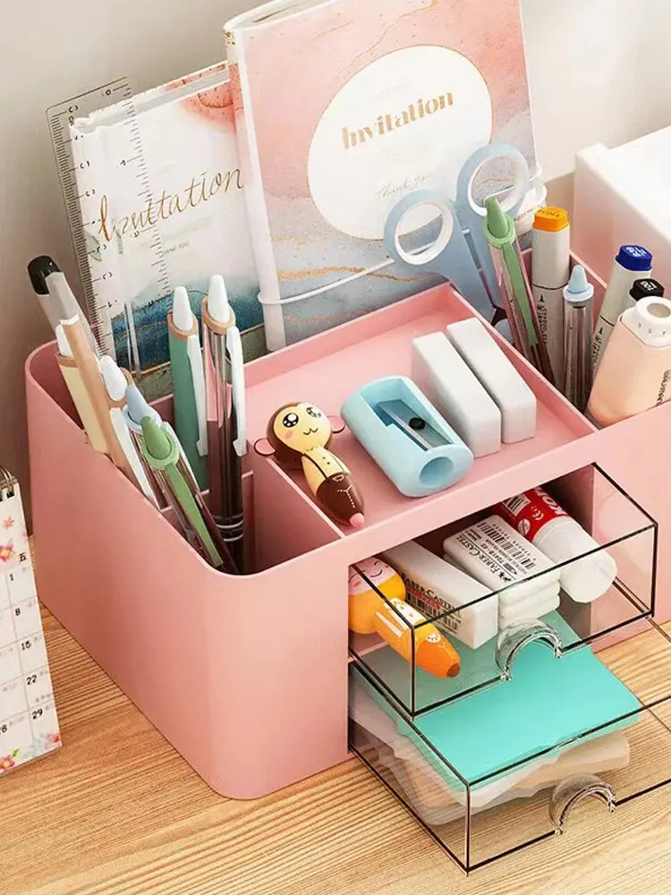 Multi-Functional Pen Organizer with Drawers for Desk and Office Storage