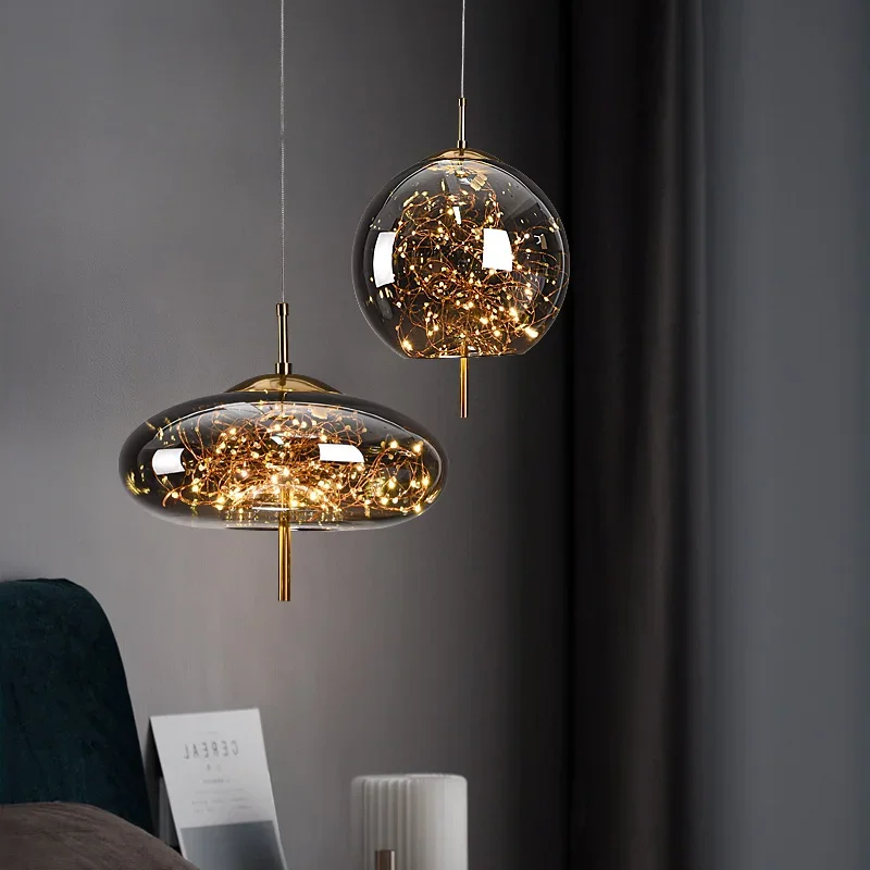 

Nordic Net Red Bedside Chandelier Girl Light Glass Small Luxury Long Line Personality Art Full Of Stars Hotel Bar