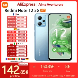 Xiaomi - Redmi Note 12 5G SmartPhone,NFC,6GO/128go, 'Amole FHD +, 120Hz,®4, 33W fast Charge, 5000 mAh,Global Edition