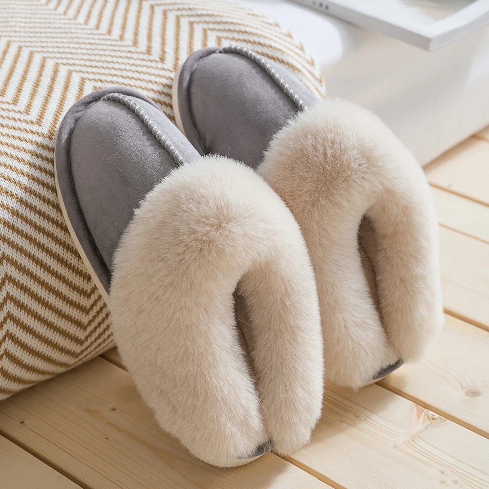 YISHEN Women Slippers Winter Cotton Shoes Fleece Fluffy Home Bedroom Slippers Flats Slippers For Men Plush Warm Couple Shoes