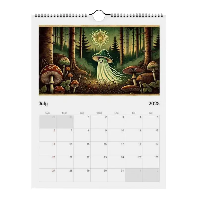 2025 Mushroom Ghost Decorative Calendar Thick Paper Organizing Planning Calendar Vintage Illustration Art Wall Calendar