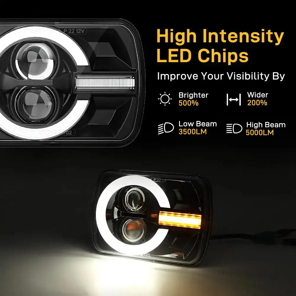 Led Headlight 5x7 Inch Drl Turn Signal Hi-Lo Beam Led Headlamp for Toyota Pickup