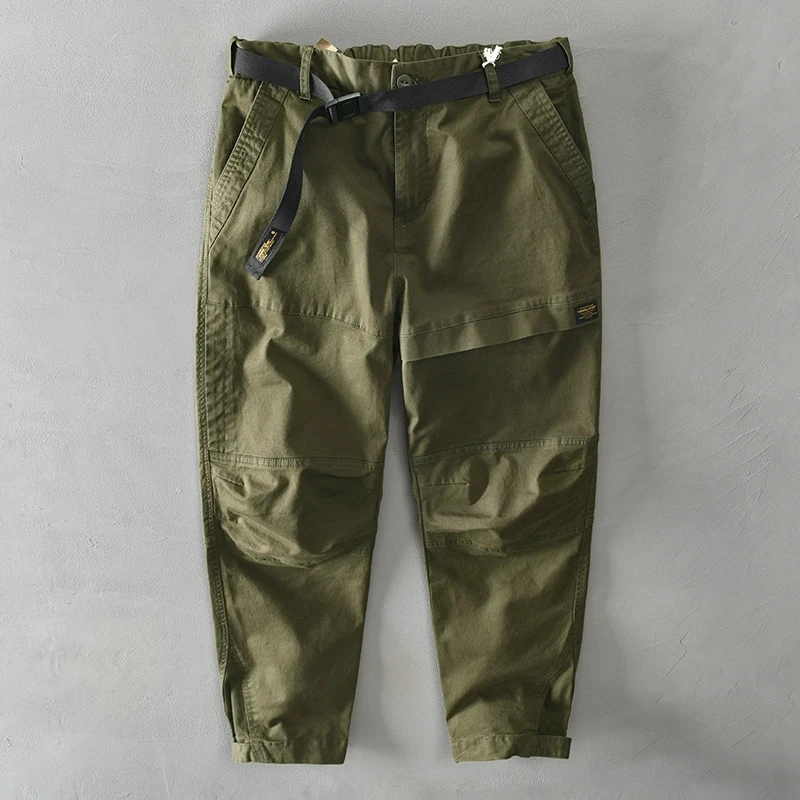 Autumn and Spring New Men Cotton Solid Color Loose Casual Safari Style Pants Pocket Army Green Workwear 4