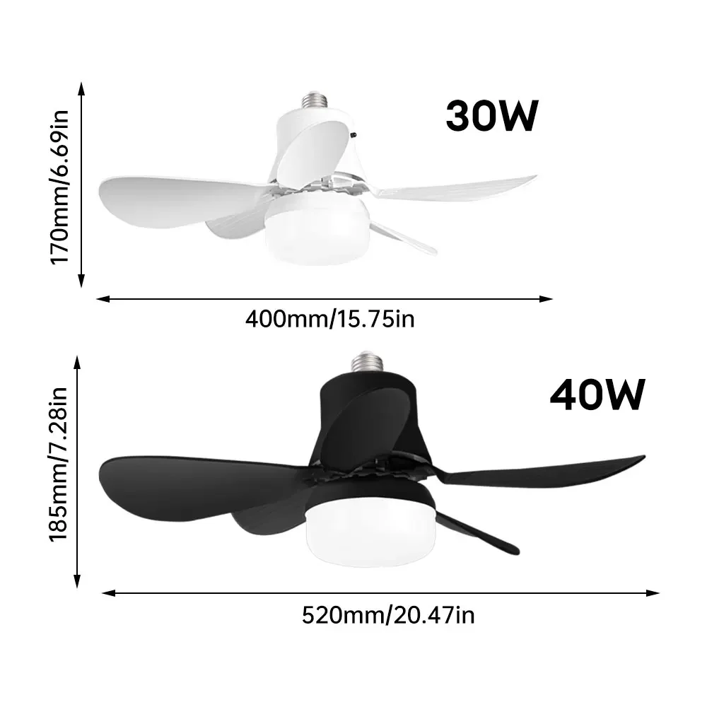 E27 LED Ceiling Fan Light 40W Dimmable Ceiling Lamp Remote Control Timing 3 Speed Fan for Kitchen Living Room 85-265V