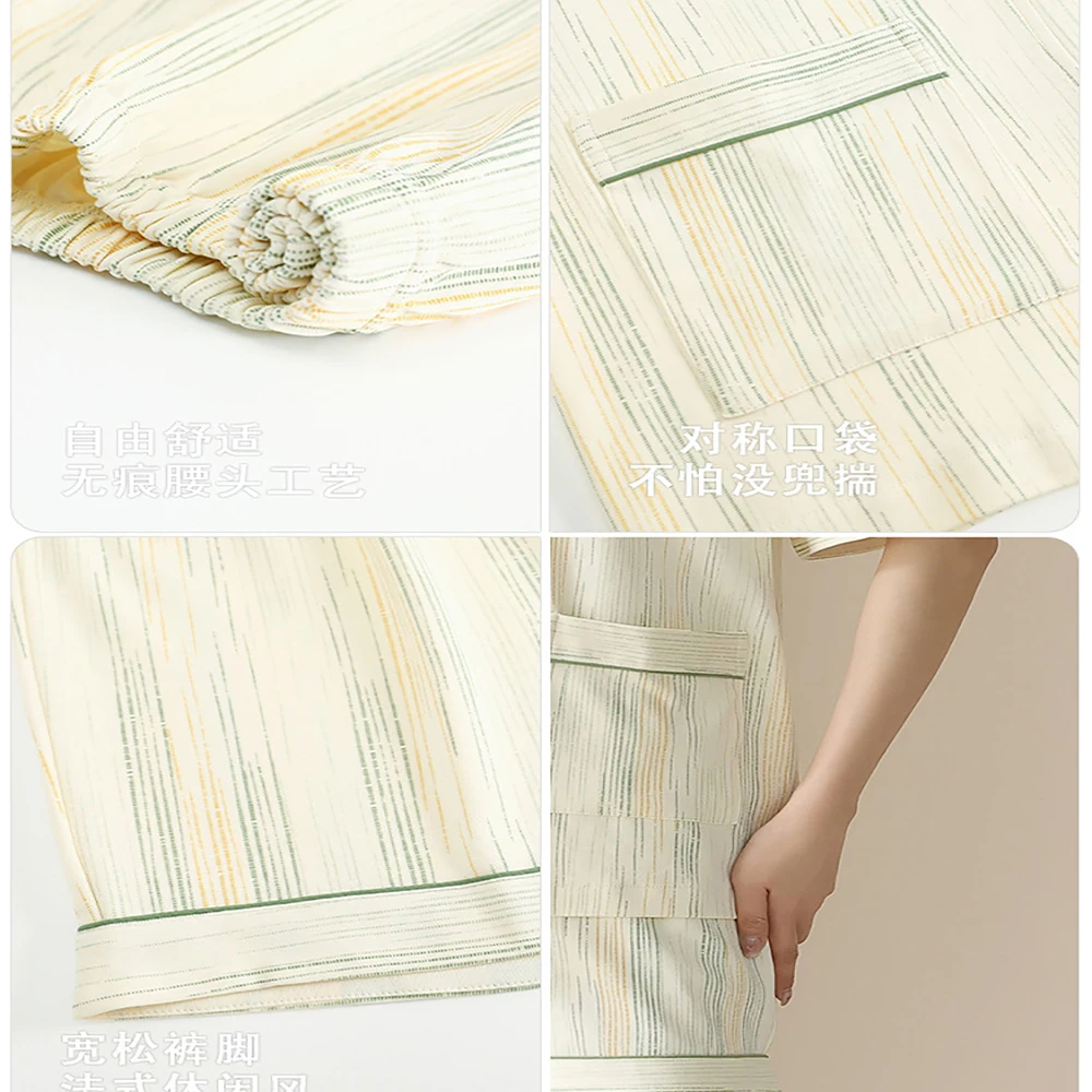 M-2XL 100% Cotton Antibacterial Women's Pajamas Set V Neck Short Sleeve+Shorts 2024 New Summer Japanese Style Soft Sleepwear