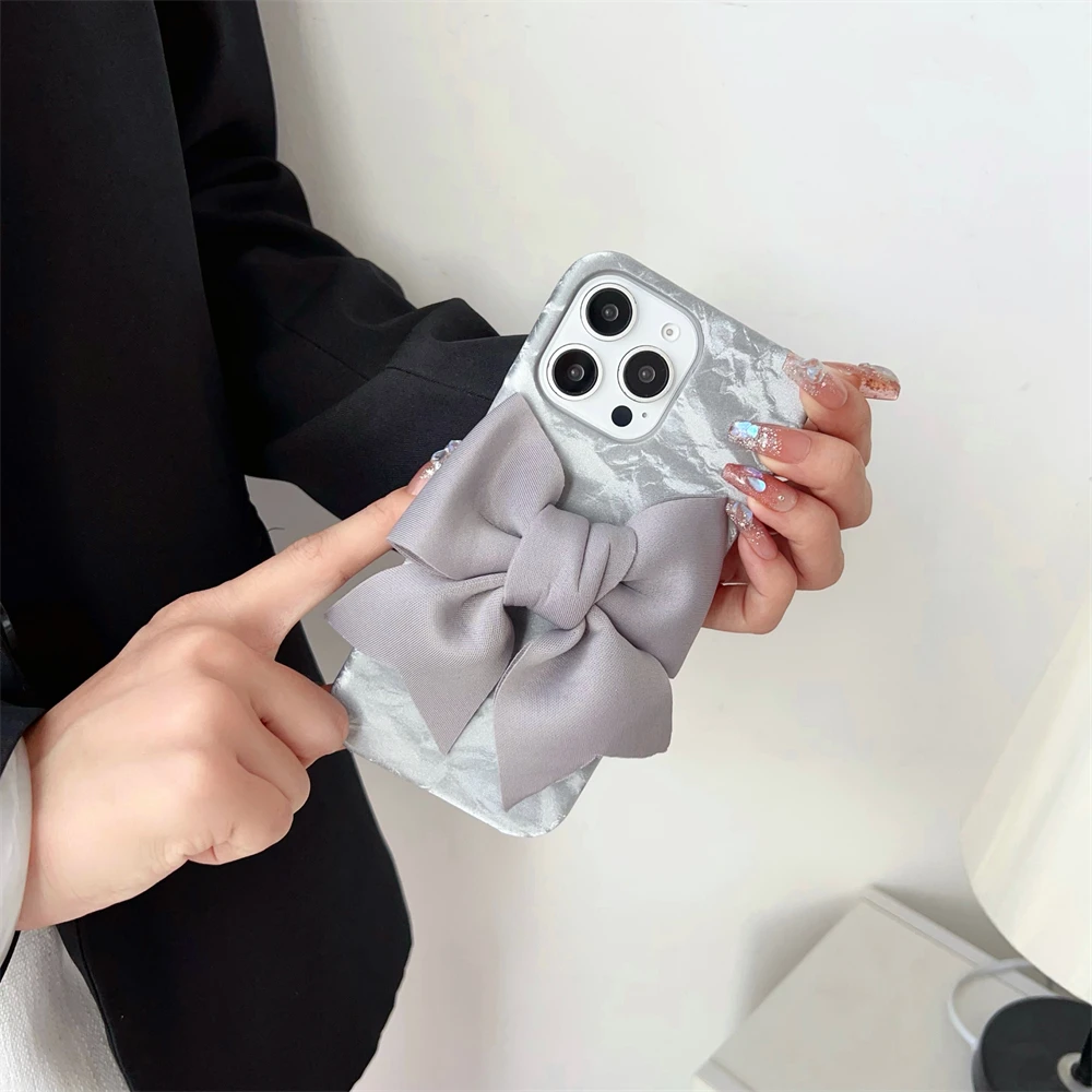 INS Luxury Silk Texture 3D Ribbon Case - Cute Solid Candy Color Cover