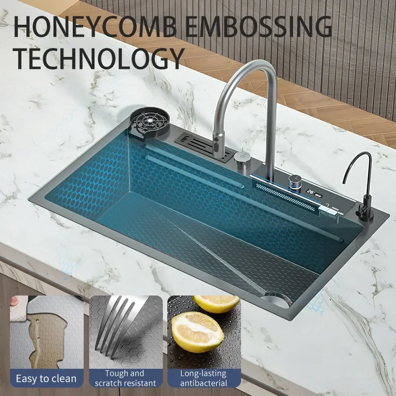 Stainless steel sink for kitchen sink smart black nano waterfall sink multifunction Washbasin large Dishwasher kitchen accessory