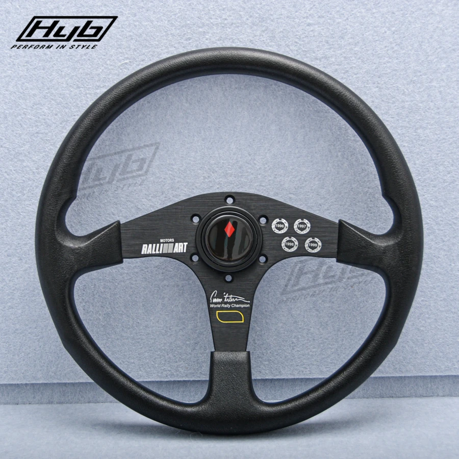 Ralliart-Sports-Universal-Steering-Wheel-PU-Black-Racing-Car-14Inch-JDM ...