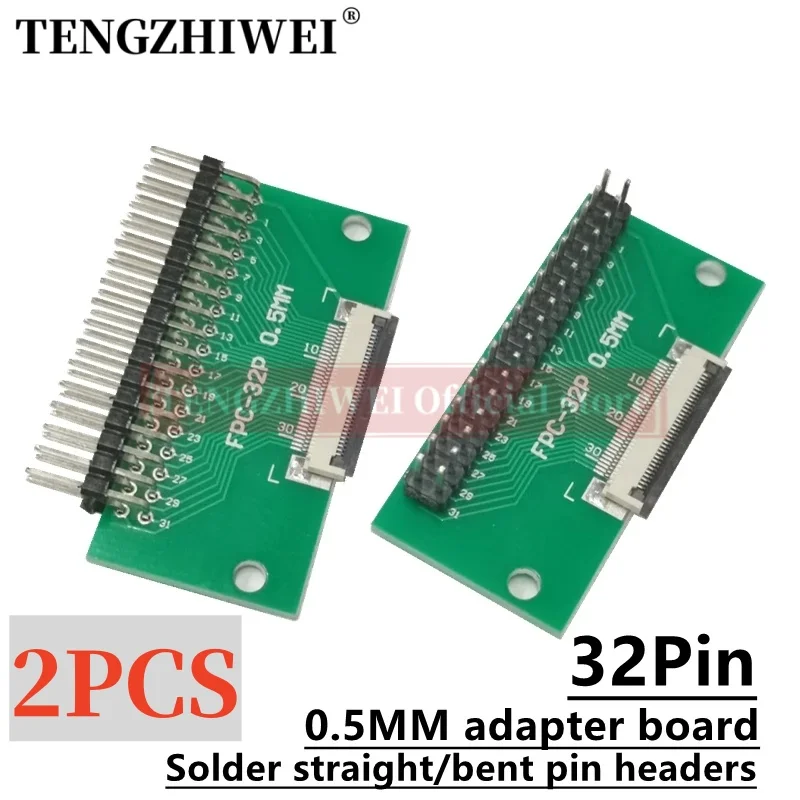 2PCS FFC/FPC adapter board 0.5MM-32P to 2.54MM welded 0.5MM-32P flip-top connector Welded straight and bent pin headers