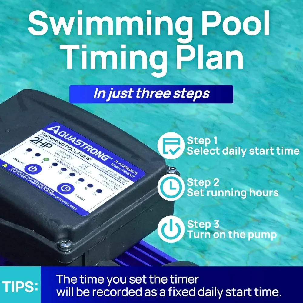 In/Above Ground Pool Pump, High Flow (with Timer, 2HP, 8917 GPH, 220V) 5