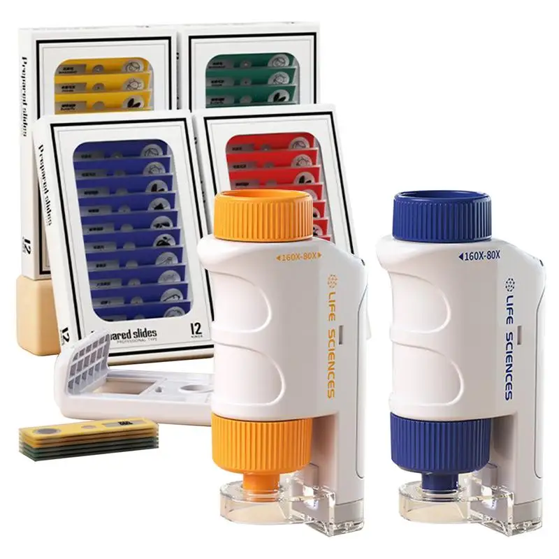 

Pocket Microscope LED Preschool Compound Microscope 80-160X Educational Science Kits For Kids 8-12 STEM Projects & Science Toy