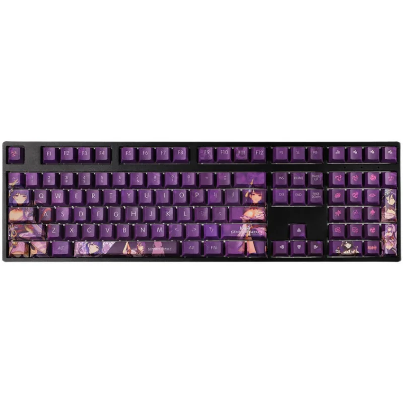 Chaves Conjunto Genshin Impacto Raiden Shogun Tema Pbt Keycaps para Teclado Mecânico Jogo Anime Japonês Design Personalizado Bonito Menina 108 - Imagem 3