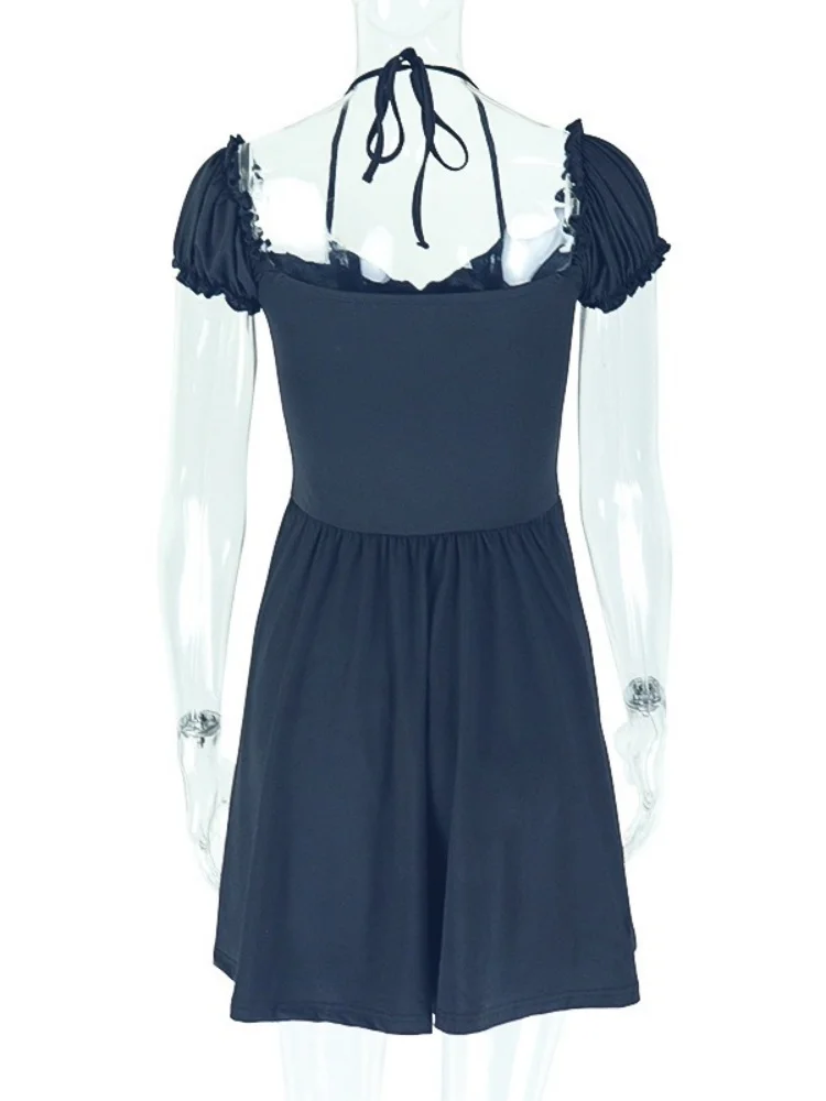 Wmstar Dresses for Women Wholesale Elegant Solid Color Lace Up Pleated Halter Waist V-neck Short Dress Sexy Party Mini Dress