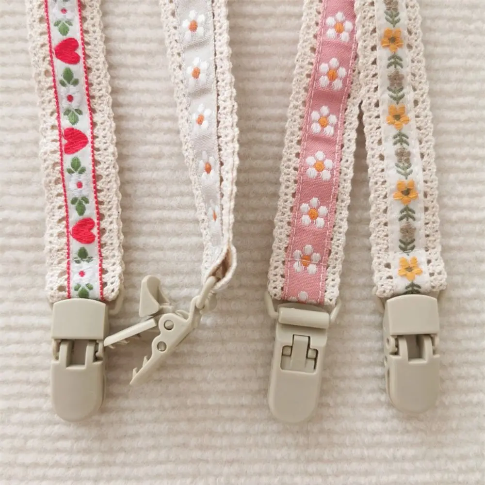 Ethnic Style Baby Cloth Pacifier Chain Embroidery Floral Adjustable Soother Holder Teether Toys Straps Dummy Clips